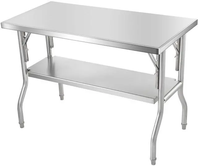 Alt view image 2 of 8 - VEVOR Folding Commercial Prep Table, 48 x 24 Inch Commercial Worktable Workstation with Undershelf, Heavy-duty Stainless Steel Folding Table with 300 lbs Load, for Home Kitchen Restaurant Garage