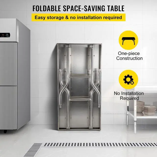 Alt view image 6 of 8 - VEVOR Folding Commercial Prep Table, 48 x 24 Inch Commercial Worktable Workstation with Undershelf, Heavy-duty Stainless Steel Folding Table with 300 lbs Load, for Home Kitchen Restaurant Garage