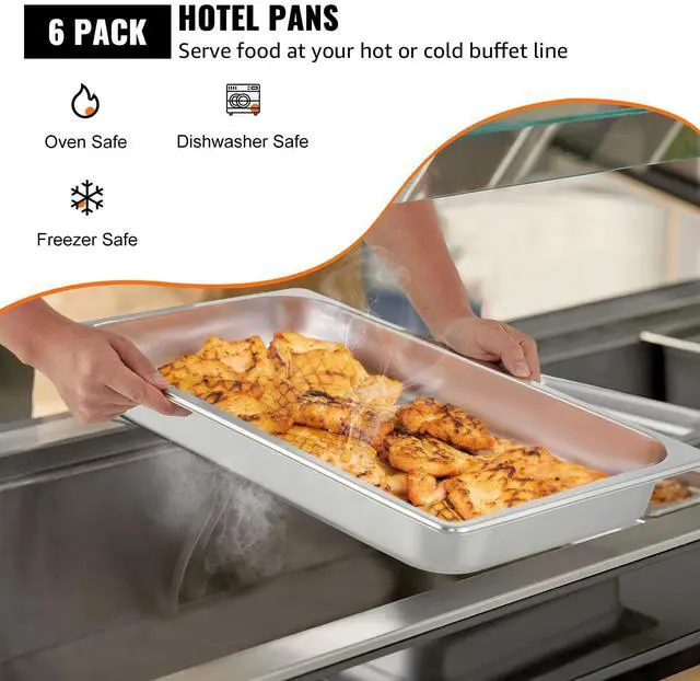 Alt view image 2 of 7 - 6 Pack Steam Table Pans 20.9 x 12.8 x 2.6 Inch Deep Steam Table Pan Full Size 8.5L Deep Food Container Stainless Steel Oven Tray Hotel Pans Anti-Jam Steam Table Food Pan