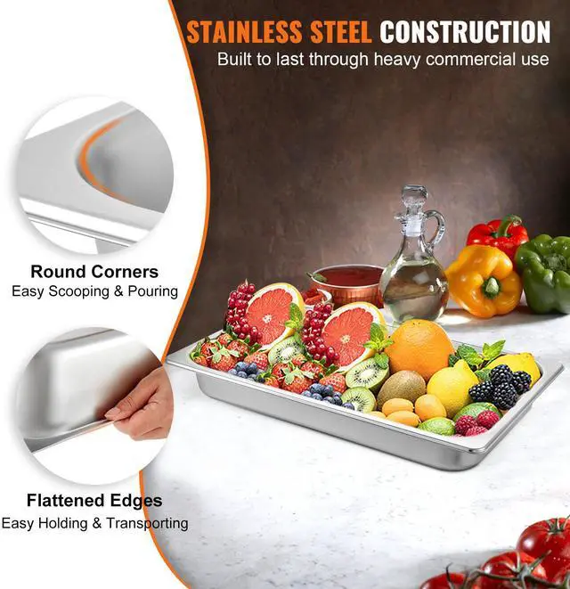 Alt view image 3 of 7 - 6 Pack Steam Table Pans 20.9 x 12.8 x 2.6 Inch Deep Steam Table Pan Full Size 8.5L Deep Food Container Stainless Steel Oven Tray Hotel Pans Anti-Jam Steam Table Food Pan
