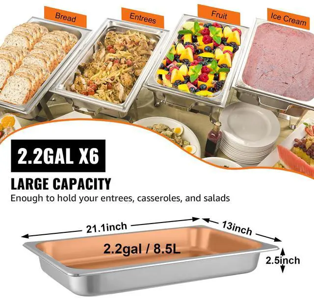 Alt view image 4 of 7 - 6 Pack Steam Table Pans 20.9 x 12.8 x 2.6 Inch Deep Steam Table Pan Full Size 8.5L Deep Food Container Stainless Steel Oven Tray Hotel Pans Anti-Jam Steam Table Food Pan