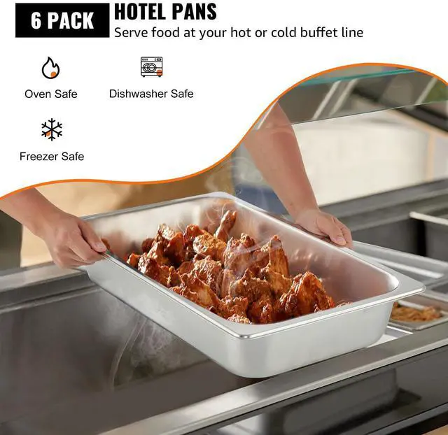 Alt view image 2 of 7 - 6 Pack Steam Table Pans 20.9 x 12.8 x 3.9 Inch Deep Steam Table Pan Full Size 13L Deep Food Container Stainless Steel Oven Tray Hotel Pans Anti-Jam Steam Table Food Pan