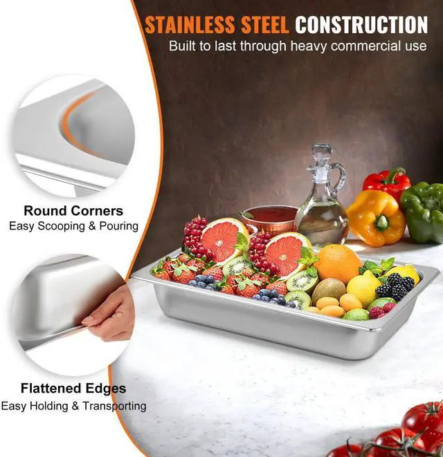 Alt view image 3 of 7 - 6 Pack Steam Table Pans 20.9 x 12.8 x 3.9 Inch Deep Steam Table Pan Full Size 13L Deep Food Container Stainless Steel Oven Tray Hotel Pans Anti-Jam Steam Table Food Pan