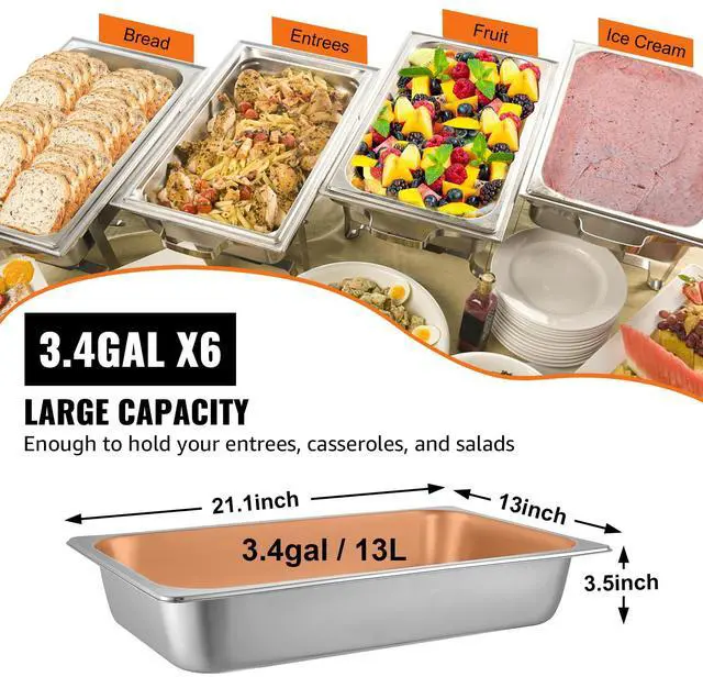 Alt view image 4 of 7 - 6 Pack Steam Table Pans 20.9 x 12.8 x 3.9 Inch Deep Steam Table Pan Full Size 13L Deep Food Container Stainless Steel Oven Tray Hotel Pans Anti-Jam Steam Table Food Pan