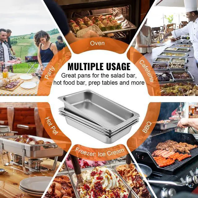 Alt view image 6 of 7 - 6 Pack Steam Table Pans 20.9 x 12.8 x 3.9 Inch Deep Steam Table Pan Full Size 13L Deep Food Container Stainless Steel Oven Tray Hotel Pans Anti-Jam Steam Table Food Pan