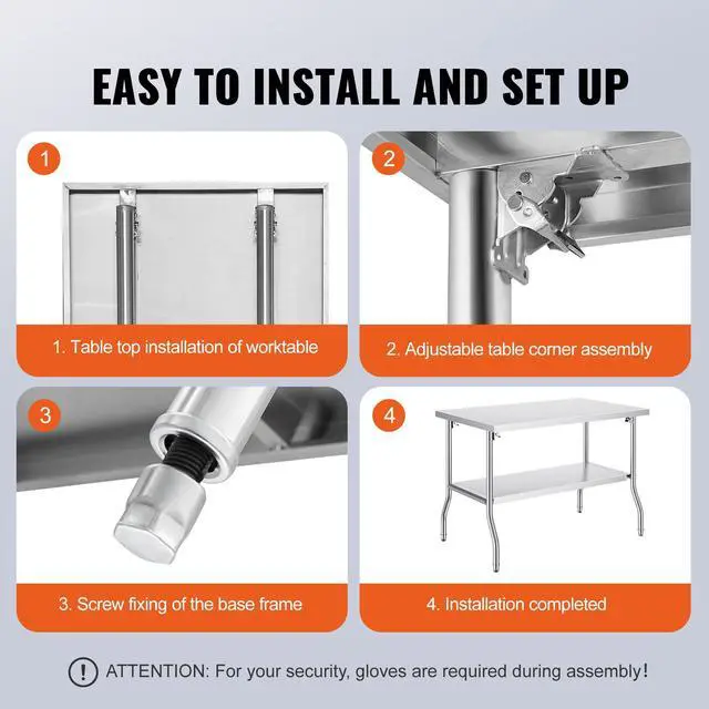 Alt view image 6 of 7 - Folding Commercial Prep Table, 48 x 30 Inch Commercial Worktable Workstation with Undershelf, Heavy-duty Stainless Steel Folding Table with 300 lbs Load, for Home Kitchen Restaurant Garage