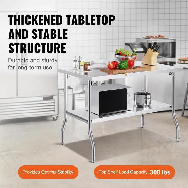 Alt view image 3 of 7 - Folding Commercial Prep Table, 48 x 30 Inch Commercial Worktable Workstation with Undershelf, Heavy-duty Stainless Steel Folding Table with 300 lbs Load, for Home Kitchen Restaurant Garage