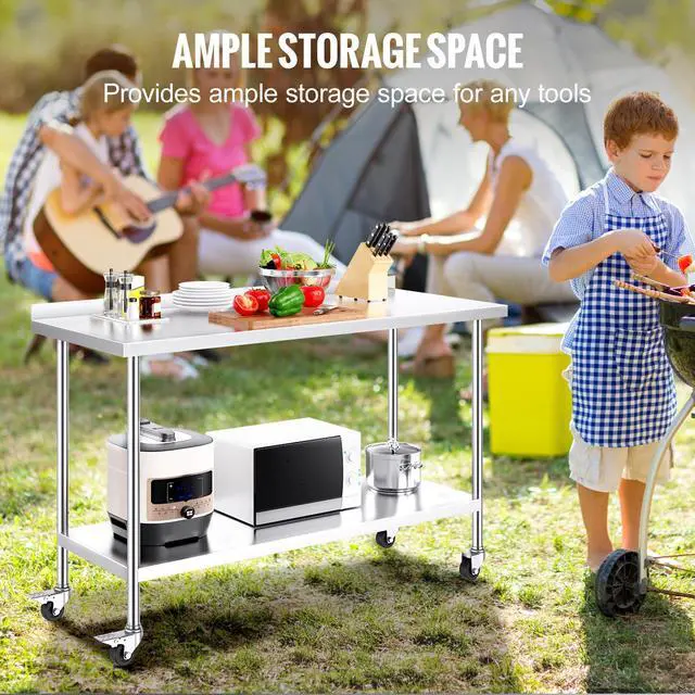 Alt view image 11 of 14 - VEVOR  24 x 60 x 40 Inch Stainless Steel Work Table, Commercial Food Prep Worktable with Casters, Heavy Duty Prep Worktable, Metal Work Table with Adjustable Height for Restaurant, Home and Hotel