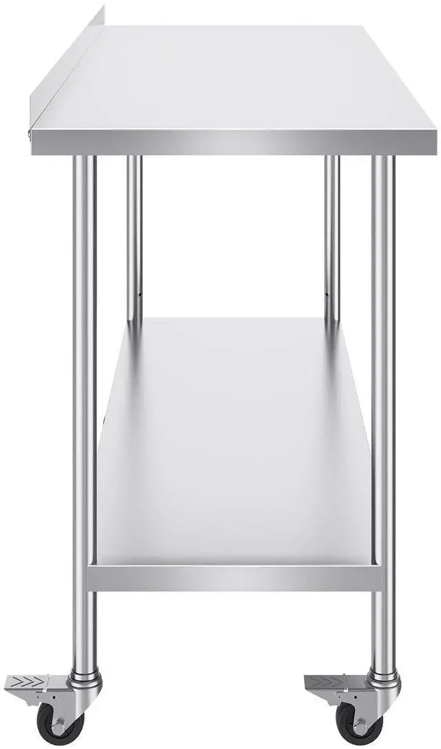 Alt view image 8 of 14 - VEVOR  24 x 60 x 40 Inch Stainless Steel Work Table, Commercial Food Prep Worktable with Casters, Heavy Duty Prep Worktable, Metal Work Table with Adjustable Height for Restaurant, Home and Hotel