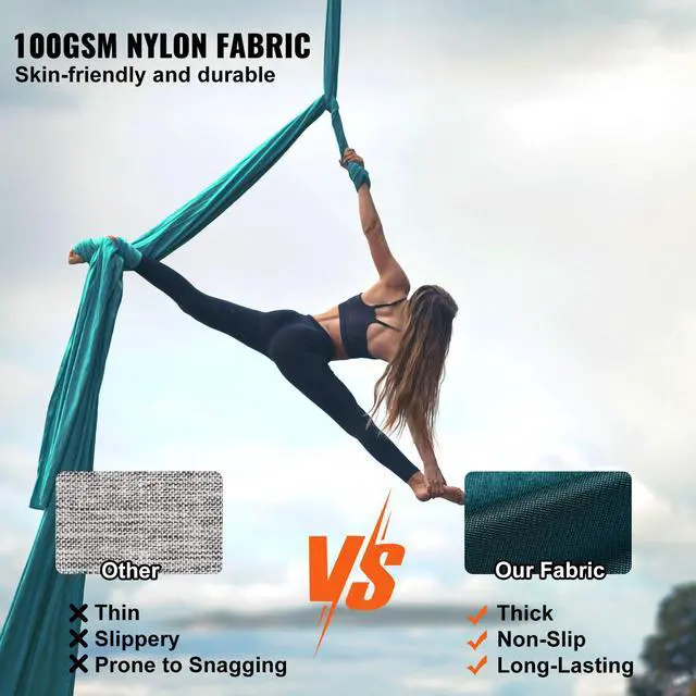 Alt view image 4 of 9 - VEVOR Aerial Yoga Hammock & Swing, 5.5 Yards, Aerial Yoga Starter Kit with 100gsm Nylon Fabric, Full Rigging Hardware & Easy Set-up Guide, Antigravity Flying for All Levels Fitness Bodybuilding, Green