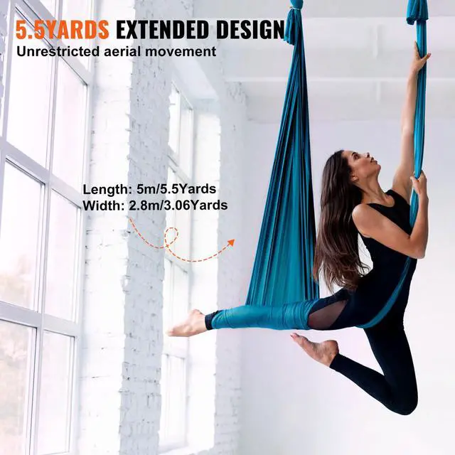 Alt view image 6 of 9 - VEVOR Aerial Yoga Hammock & Swing, 5.5 Yards, Aerial Yoga Starter Kit with 100gsm Nylon Fabric, Full Rigging Hardware & Easy Set-up Guide, Antigravity Flying for All Levels Fitness Bodybuilding, Green