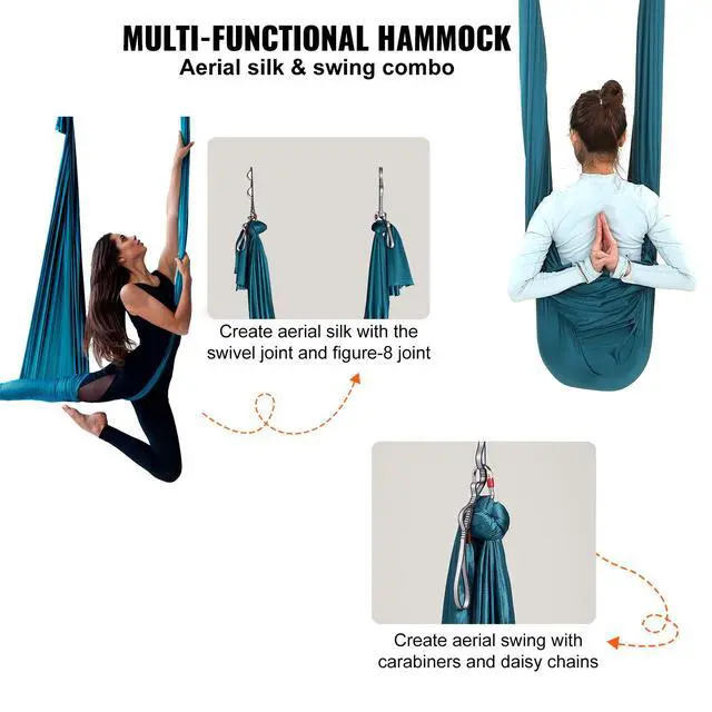 Alt view image 7 of 9 - VEVOR Aerial Yoga Hammock & Swing, 5.5 Yards, Aerial Yoga Starter Kit with 100gsm Nylon Fabric, Full Rigging Hardware & Easy Set-up Guide, Antigravity Flying for All Levels Fitness Bodybuilding, Green