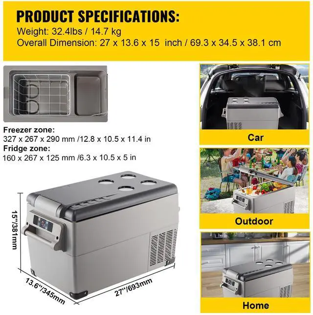 Alt view image 7 of 7 - Portable Refrigerator 37 Quart(35 Liter),12 Volt Refrigerator App Control(-4~68), Car Refrigerator Dual Zone with 12/24v DC & 110-240v AC for Camping, Travel, Fishing, Outdoor or Home Use