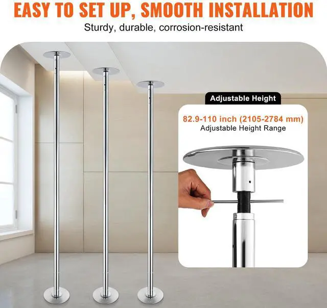 Alt view image 6 of 8 - VEVOR Professional Dancing Pole, Spinning Static Dancing Pole Kit, Portable Removable Pole, 45mm Heavy-Duty Stainless Steel Pole, Height Adjustable Fitness Pole, for Exercise Home Club Gym, Silver