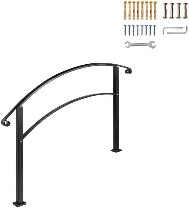 Handrails for Outdoor Steps, Fit 1 or 3 Steps Outdoor Stair Railing, Black Wrought Iron Handrail, Flexible Front Porch Hand Rail, Transitional Handrails for Concrete Steps or Wooden Stairs