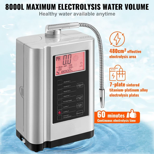 Alt view image 10 of 14 - VEVOR Alkaline Water Ionizer Machine, pH 3.5-10.5 Alkaline Acidic Hydrogen Water Purifier, 7 Water Settings Home Filtration System, Up to -650mV ORP, 8000L Per Filter, Auto-Cleaning, White
