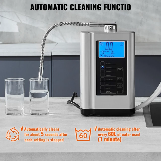 Alt view image 11 of 14 - VEVOR Alkaline Water Ionizer Machine, pH 3.5-10.5 Alkaline Acidic Hydrogen Water Purifier, 7 Water Settings Home Filtration System, Up to -650mV ORP, 8000L Per Filter, Auto-Cleaning, White