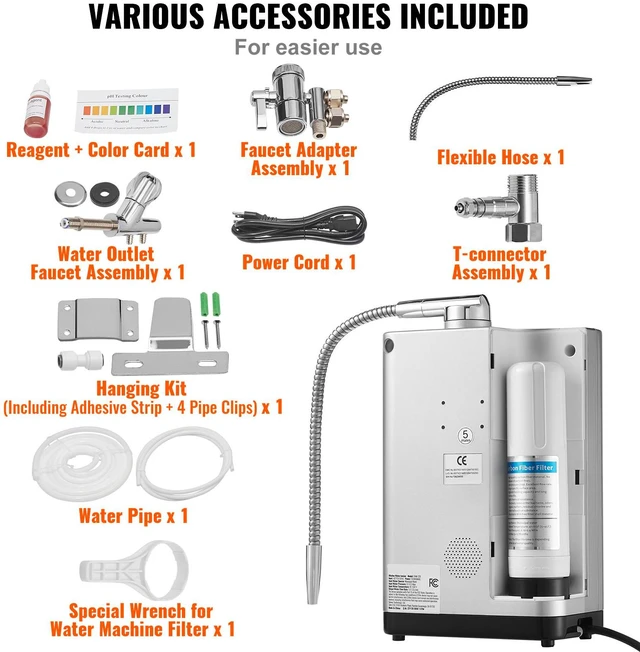 Alt view image 13 of 14 - VEVOR Alkaline Water Ionizer Machine, pH 3.5-10.5 Alkaline Acidic Hydrogen Water Purifier, 7 Water Settings Home Filtration System, Up to -650mV ORP, 8000L Per Filter, Auto-Cleaning, White