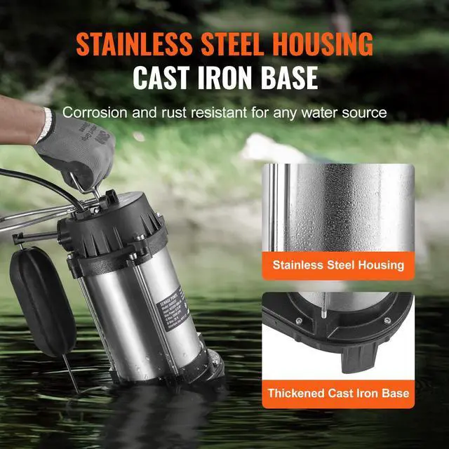 Alt view image 4 of 8 - VEVOR Submersible Sewage Pump Water Pump 0.75HP 5000GPH 28 ft Lift for Basement