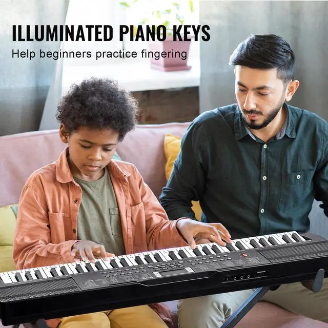 Alt view image 4 of 8 - VEVOR 61 Key Digital Keyboard Piano, 200 Tones 200 Rhythms, Electric Portable Piano Keyboard Kit with 60 Demo Songs Built-In Dual Speakers Headphones, Piano Stickers for Beginners Learning