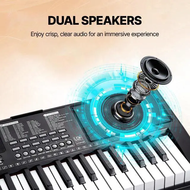 Alt view image 6 of 8 - VEVOR 61 Key Digital Keyboard Piano, 200 Tones 200 Rhythms, Electric Portable Piano Keyboard Kit with 60 Demo Songs Built-In Dual Speakers Headphones, Piano Stickers for Beginners Learning