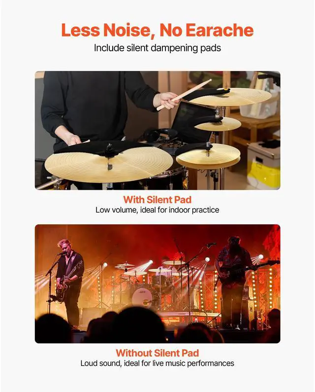 Alt view image 5 of 8 - VEVOR Cymbal Pack, 6 Pieces Cymbals for Drum Set, Alloy Cymbals Drum Set Includes 14-inch Hi-Hats, 16-inch Crash, 18-inch Crash, 20-inch Ride, 10-inch Splash, 16-inch China, Drumsticks & Cymbal Bag