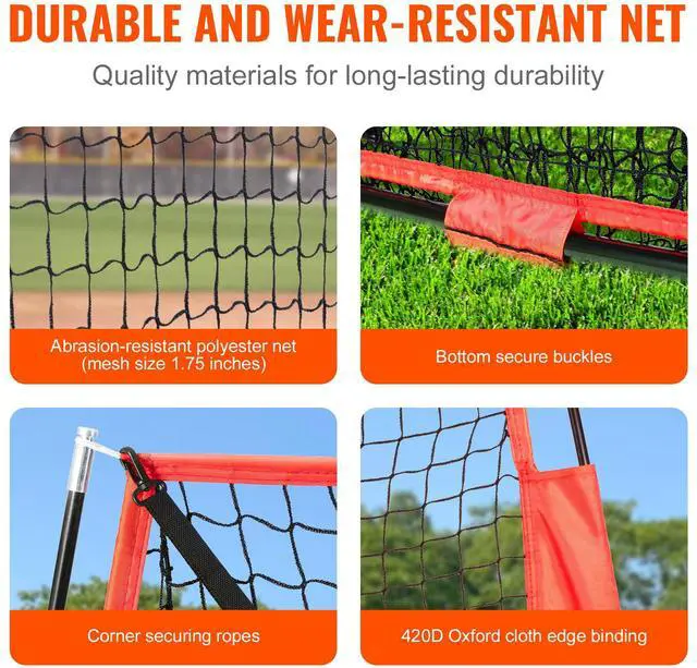 Alt view image 6 of 9 - VEVOR 7x7 ft Baseball Softball Practice Net, Portable Baseball Training Net for Hitting Catching Pitching, Backstop Baseball Equipment with Bow Frame, Carry Bag, Strike Zone, Ball, Tee, Ball Collector