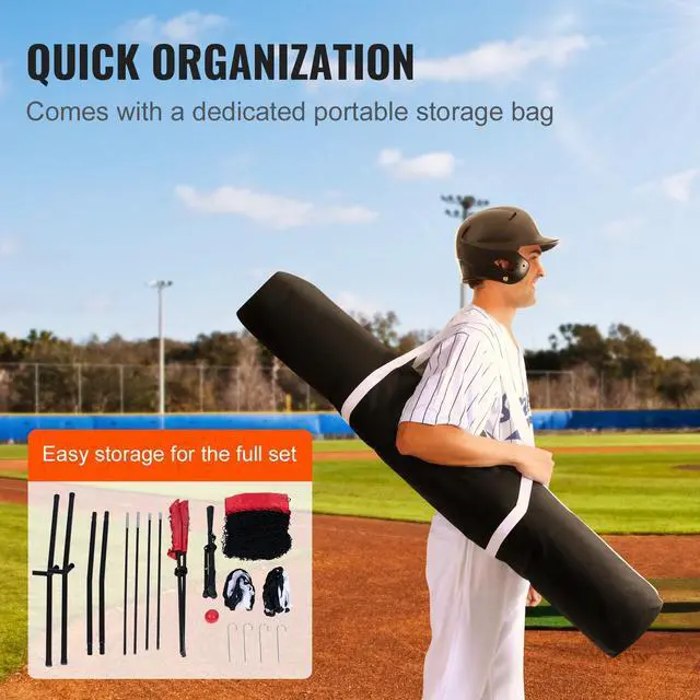 Alt view image 8 of 9 - VEVOR 7x7 ft Baseball Softball Practice Net, Portable Baseball Training Net for Hitting Catching Pitching, Backstop Baseball Equipment with Bow Frame, Carry Bag, Strike Zone, Ball, Tee, Ball Collector