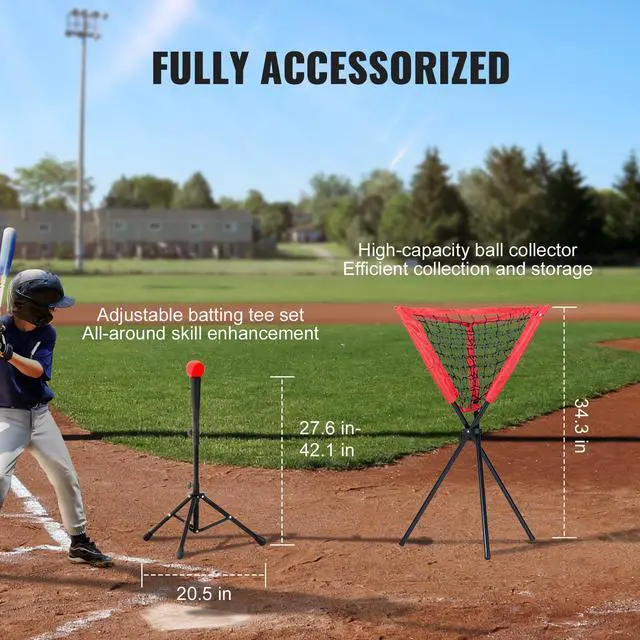 Alt view image 7 of 9 - VEVOR 7x7 ft Baseball Softball Practice Net, Portable Baseball Training Net for Hitting Catching Pitching, Backstop Baseball Equipment with Bow Frame, Carry Bag, Strike Zone, Ball, Tee, Ball Collector
