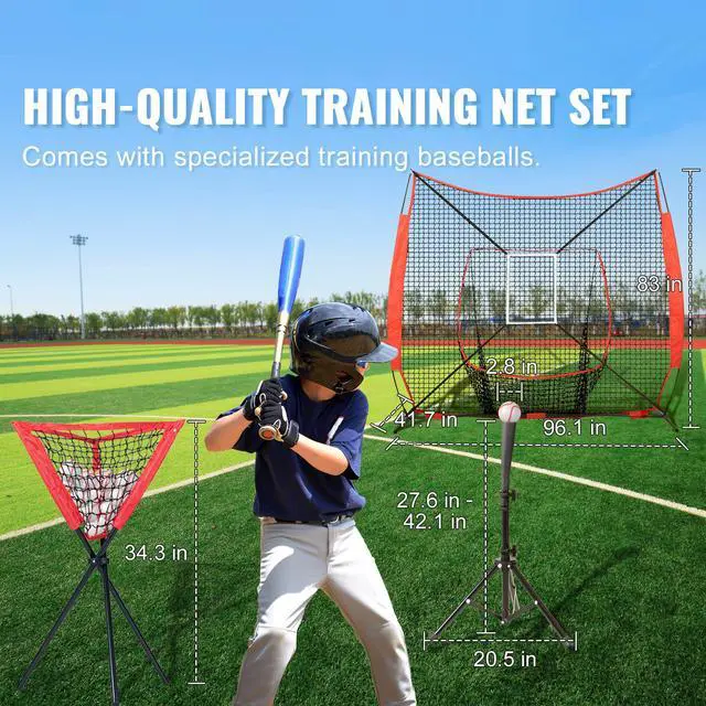 Alt view image 9 of 14 - VEVOR 7x7 ft Baseball Softball Practice Net, Portable Baseball Training Net for Hitting Catching Pitching, Backstop Equipment with Bow Frame, Carry Bag, Strike Zone, 12 Balls, Tee, and Ball Collector