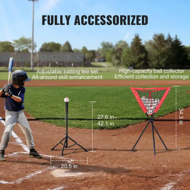 Alt view image 12 of 14 - VEVOR 7x7 ft Baseball Softball Practice Net, Portable Baseball Training Net for Hitting Catching Pitching, Backstop Equipment with Bow Frame, Carry Bag, Strike Zone, 12 Balls, Tee, and Ball Collector