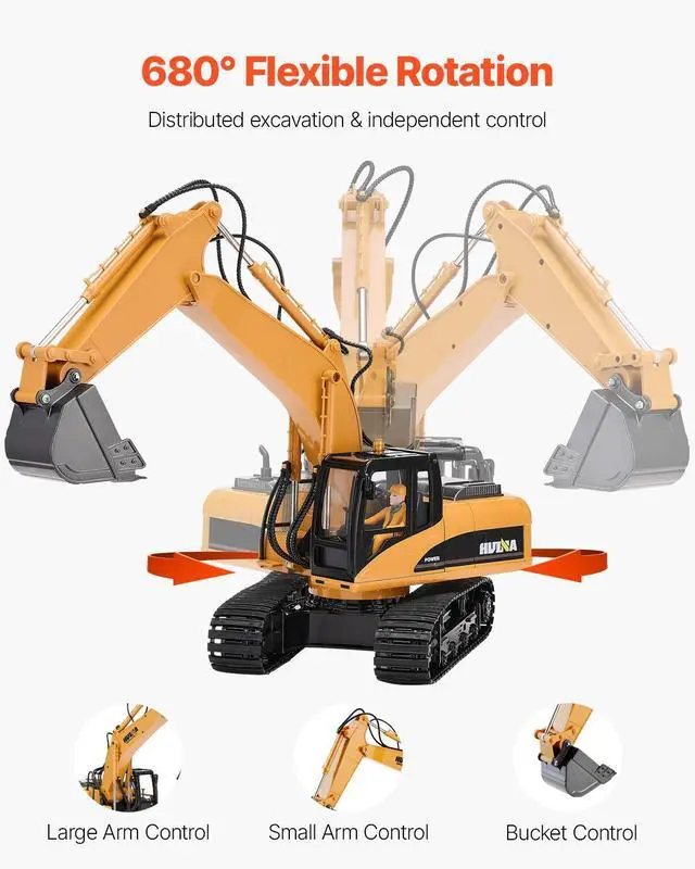 Alt view image 10 of 14 - VEVOR Remote Control Excavator Toy 15 Channel 1:14 Scale RC Excavator Digger for Kids