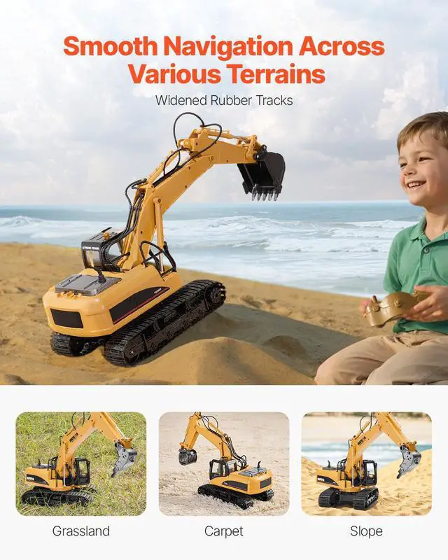 Alt view image 12 of 14 - VEVOR Remote Control Excavator Toy 15 Channel 1:14 Scale RC Excavator Digger for Kids
