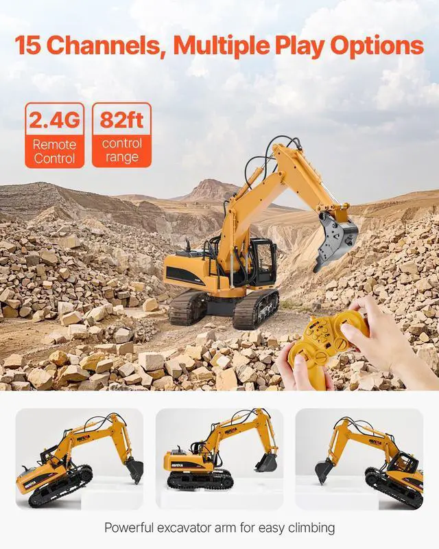 Alt view image 11 of 14 - VEVOR Remote Control Excavator Toy 15 Channel 1:14 Scale RC Excavator Digger for Kids