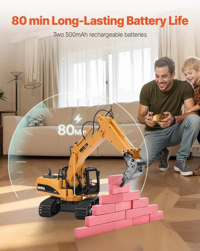 Alt view image 13 of 14 - VEVOR Remote Control Excavator Toy 15 Channel 1:14 Scale RC Excavator Digger for Kids