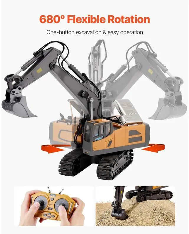 Alt view image 10 of 14 - VEVOR Remote Control Excavator Toy 11 Channel 1:20 Scale RC Excavator Digger for Kids