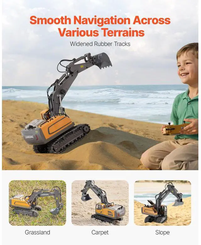 Alt view image 12 of 14 - VEVOR Remote Control Excavator Toy 11 Channel 1:20 Scale RC Excavator Digger for Kids