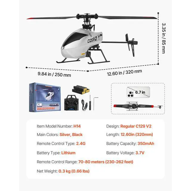 Alt view image 14 of 14 - RC Helicopter 4 Channel Remote Control Aircraft Toy 39 Min Flight Kids Present