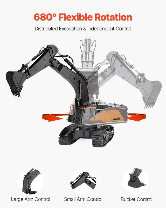 Alt view image 10 of 14 - VEVOR Remote Control Excavator Toy 22 Channel 1:14 Scale RC Excavator Digger for Kids