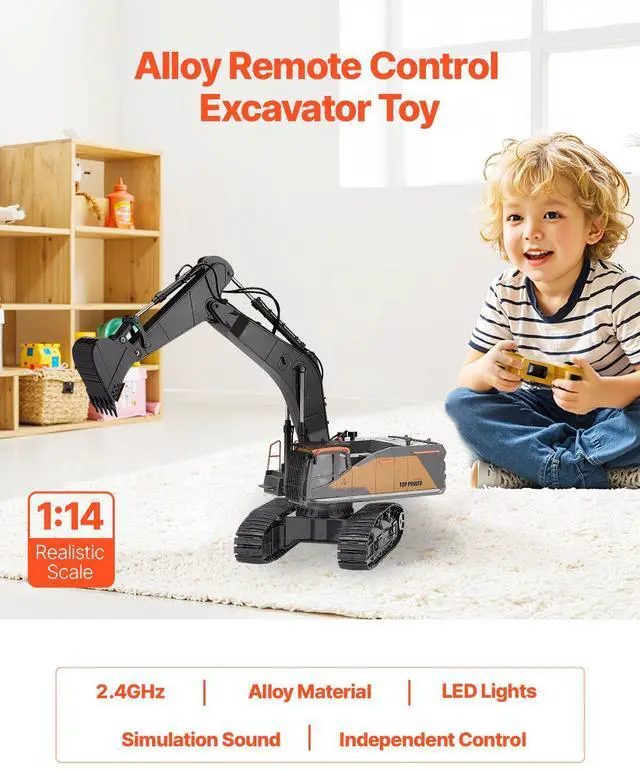 Alt view image 9 of 14 - VEVOR Remote Control Excavator Toy 22 Channel 1:14 Scale RC Excavator Digger for Kids