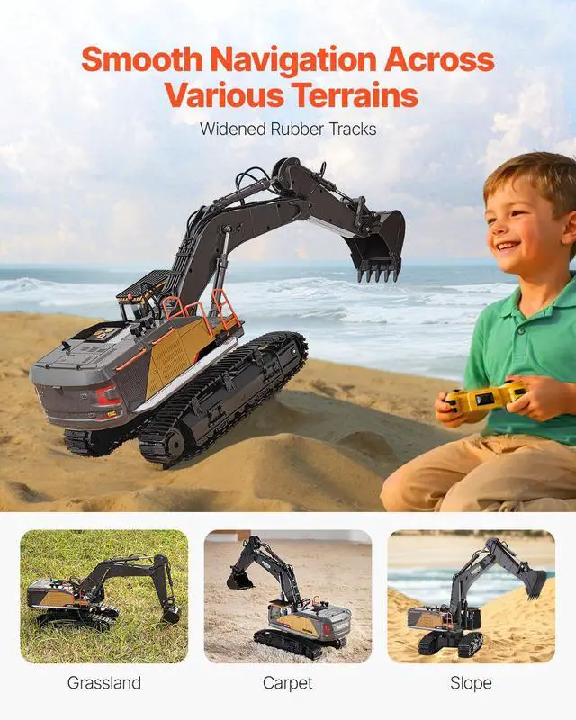 Alt view image 12 of 14 - VEVOR Remote Control Excavator Toy 22 Channel 1:14 Scale RC Excavator Digger for Kids