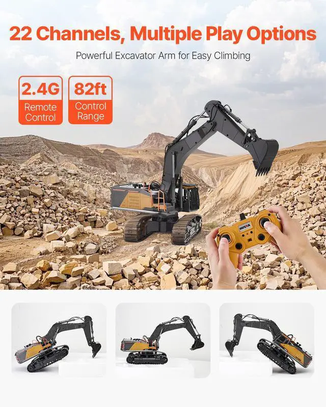 Alt view image 11 of 14 - VEVOR Remote Control Excavator Toy 22 Channel 1:14 Scale RC Excavator Digger for Kids