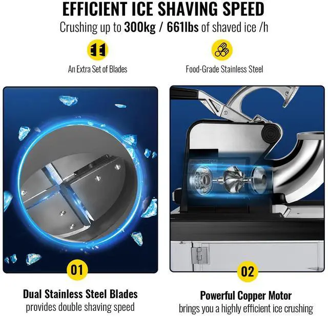 Alt view image 3 of 7 - 110V Commercial Ice Crusher 440LBS/H, ETL Approved 300W Electric Snow Cone Machine with Dual Blades, Stainless Steel Shaved Ice Machine with Safety On/Off Switch for Family, Restaurants, Bars
