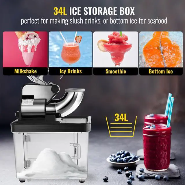 Alt view image 6 of 7 - 110V Commercial Ice Crusher 440LBS/H, ETL Approved 300W Electric Snow Cone Machine with Dual Blades, Stainless Steel Shaved Ice Machine with Safety On/Off Switch for Family, Restaurants, Bars