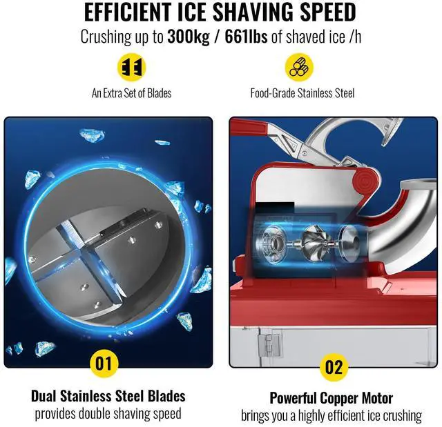 Alt view image 3 of 7 - 110V Commercial Ice Crusher 440LBS/H, ETL Approved 300W Electric Snow Cone Machine with Dual Blades, Stainless Steel Shaved Ice Machine with Safety On/Off Switch for Family, Restaurants, Bars