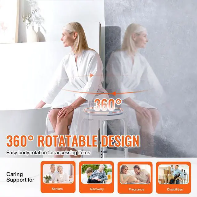 Alt view image 4 of 9 - VEVOR Shower Chair for Inside Shower, 360 Degree Swivel Shower Seat, Adjustable Height Shower Stool, Non-Slip Bench Bathtub Seat Stool for Elderly Disabled Adults Handicap, 300 lbs Capacity