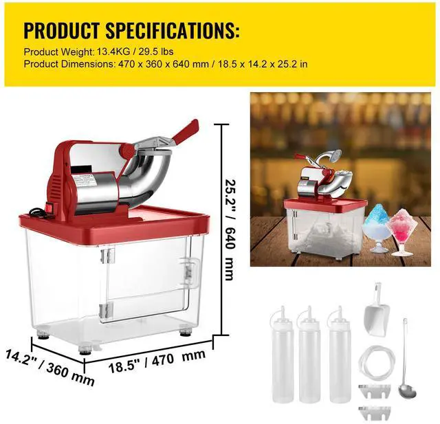 Alt view image 7 of 7 - 110V Commercial Ice Crusher 440LBS/H, ETL Approved 300W Electric Snow Cone Machine with Dual Blades, Stainless Steel Shaved Ice Machine with Safety On/Off Switch for Family, Restaurants, Bars