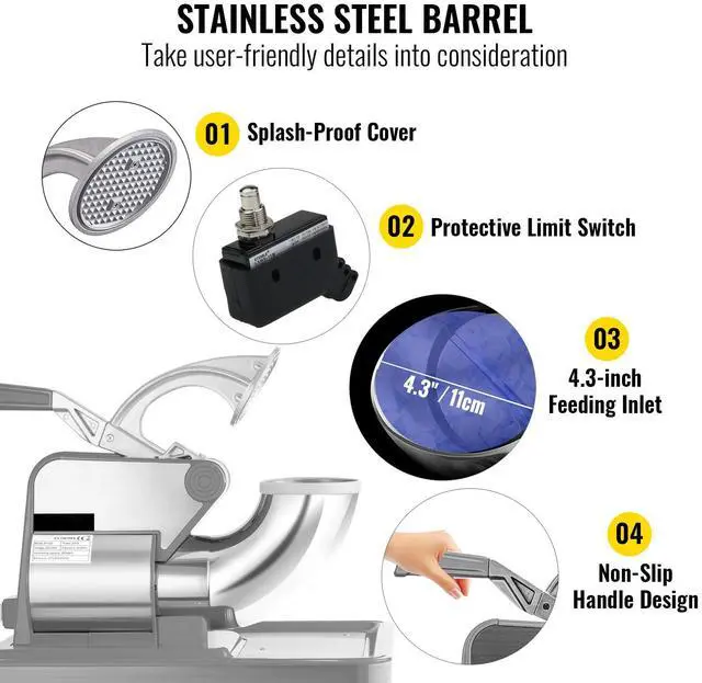 Alt view image 4 of 7 - 110V Commercial Ice Crusher 440LBS/H, ETL Approved 300W Electric Snow Cone Machine with Dual Blades, Stainless Steel Shaved Ice Machine with Safety On/Off Switch for Family, Restaurants, Bars