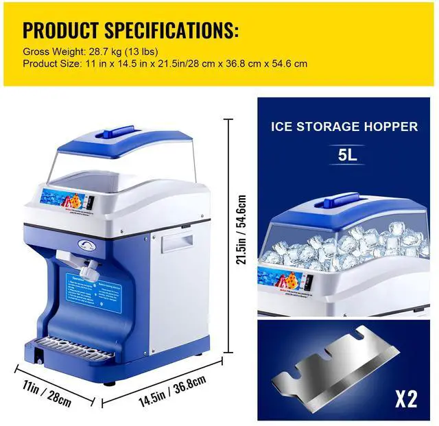 Alt view image 6 of 7 - 110V Commercial Ice Shaver Crusher 441LBS/H with 11LBS Hopper, 300W Tabletop Electric Snow Cone Maker 320 RPM Rotate Speed Perfect For Parties Events Snack Bar