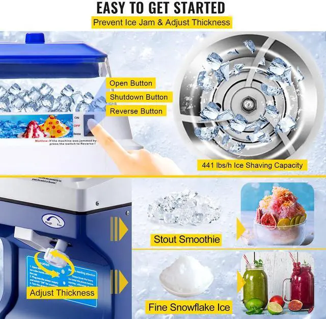 Alt view image 4 of 7 - 110V Commercial Ice Shaver Crusher 441LBS/H with 11LBS Hopper, 300W Tabletop Electric Snow Cone Maker 320 RPM Rotate Speed Perfect For Parties Events Snack Bar